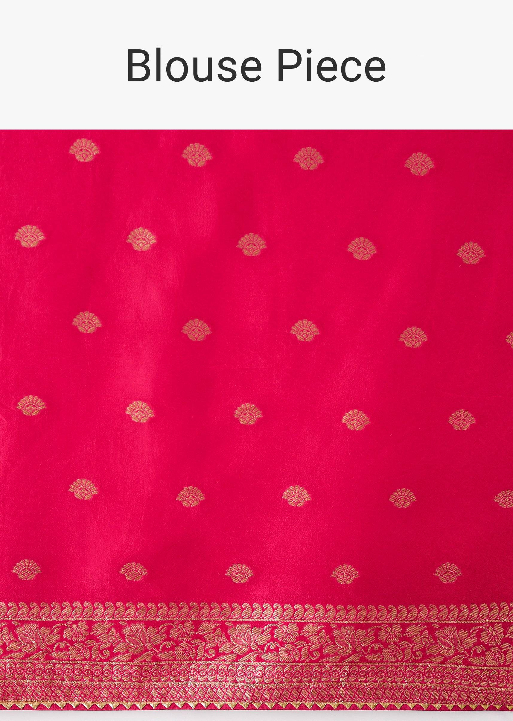 Rani Pink Woven Saree In Silk with Bandhani Detail And Unstitched Blouse Piece