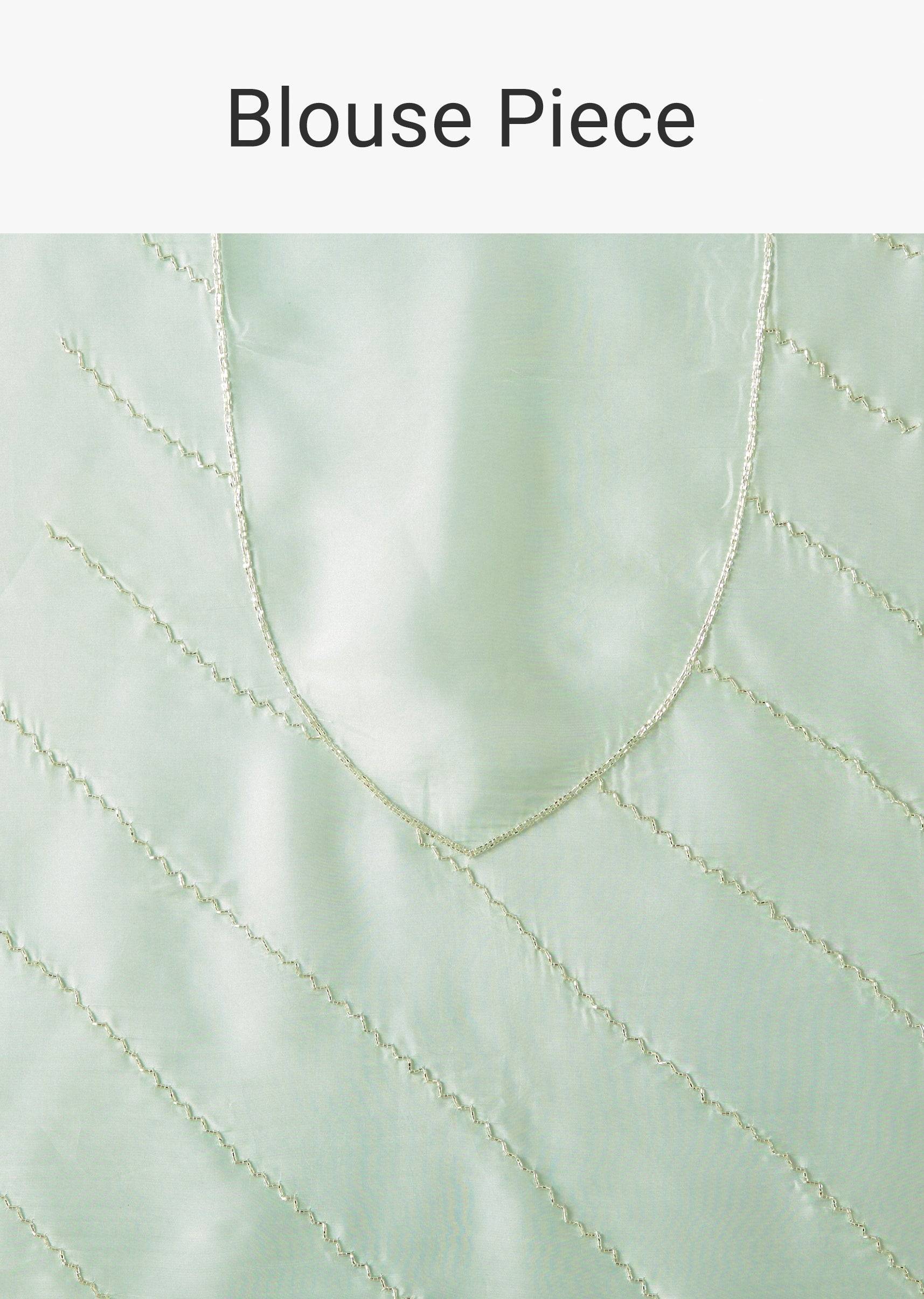 Powder Blue Organza Saree With Heavy Hand Embroidery