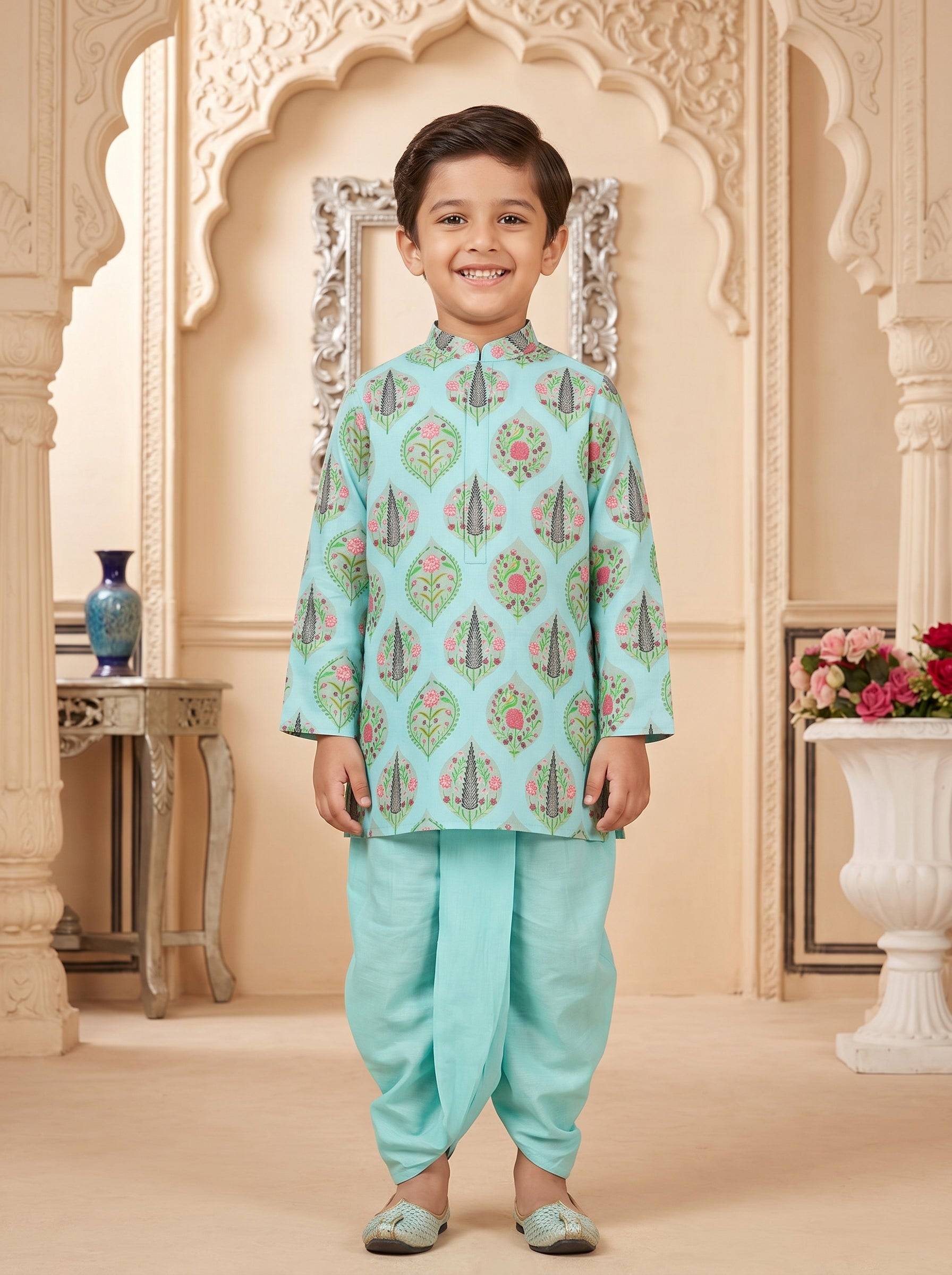 Kids Blue Kurta Set With Dhoti