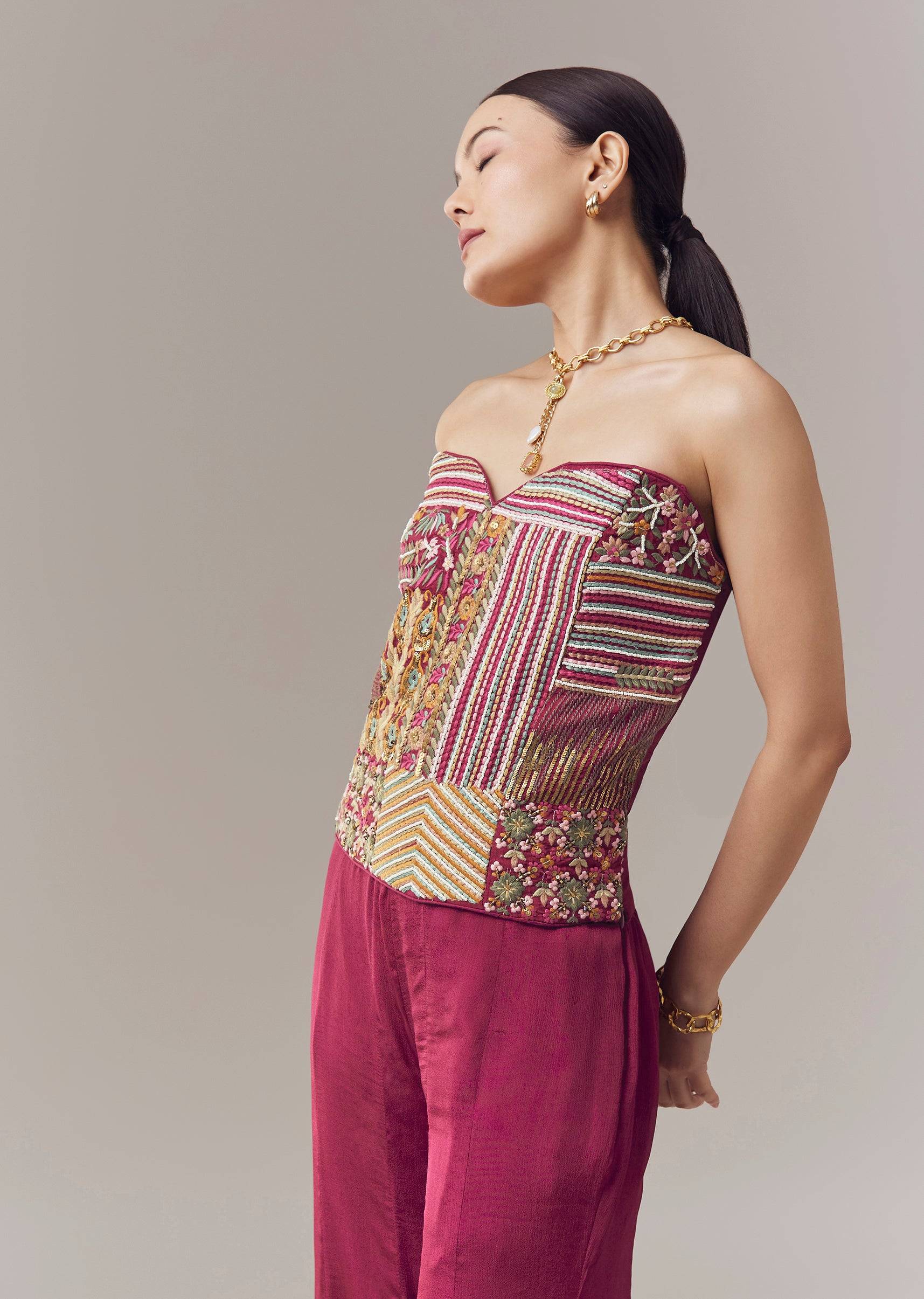 WineCorsetCropTopAndPantsSetWithThreadAndSequins-sg376395-6 6