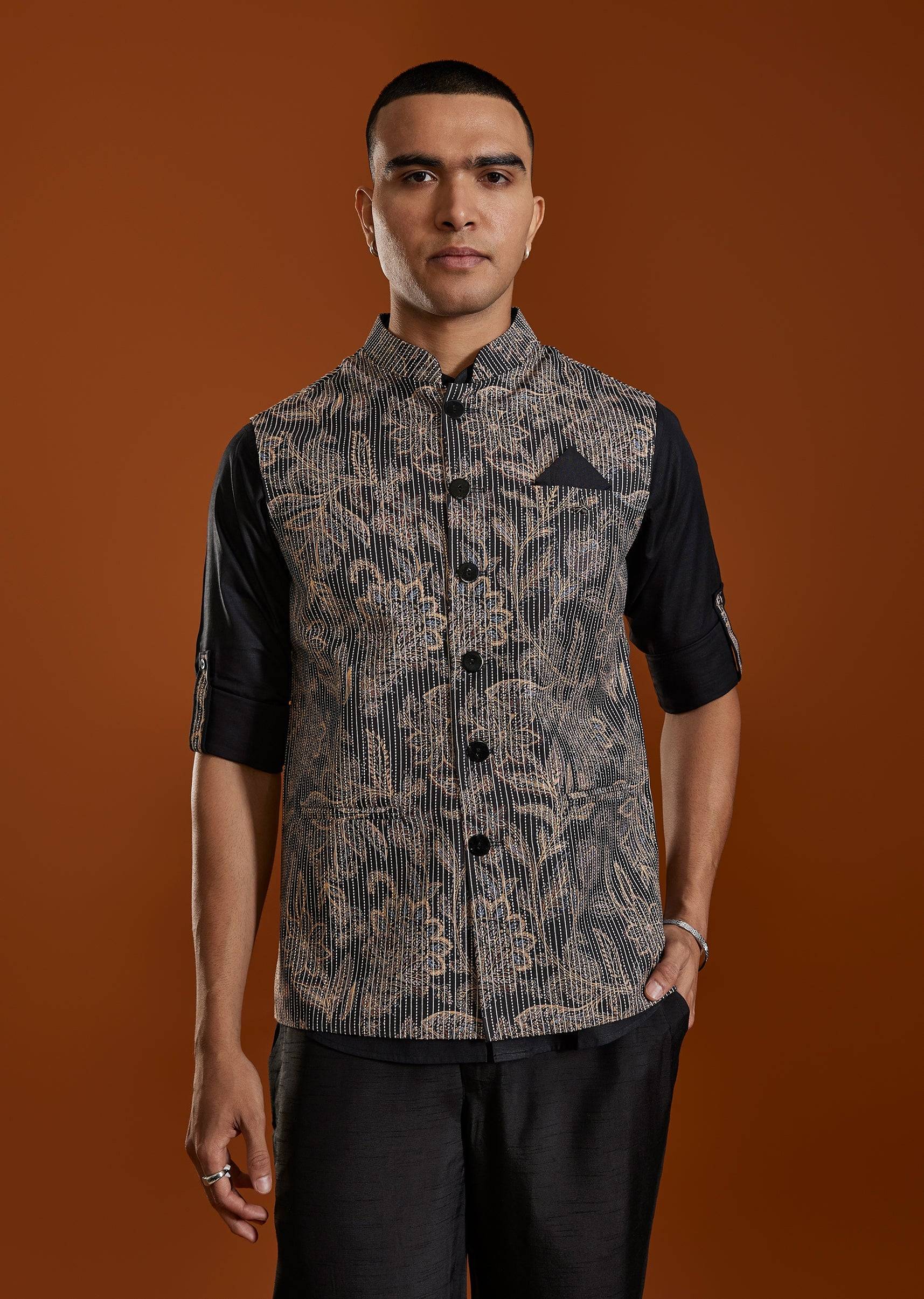 Black Kurta Jacket Set