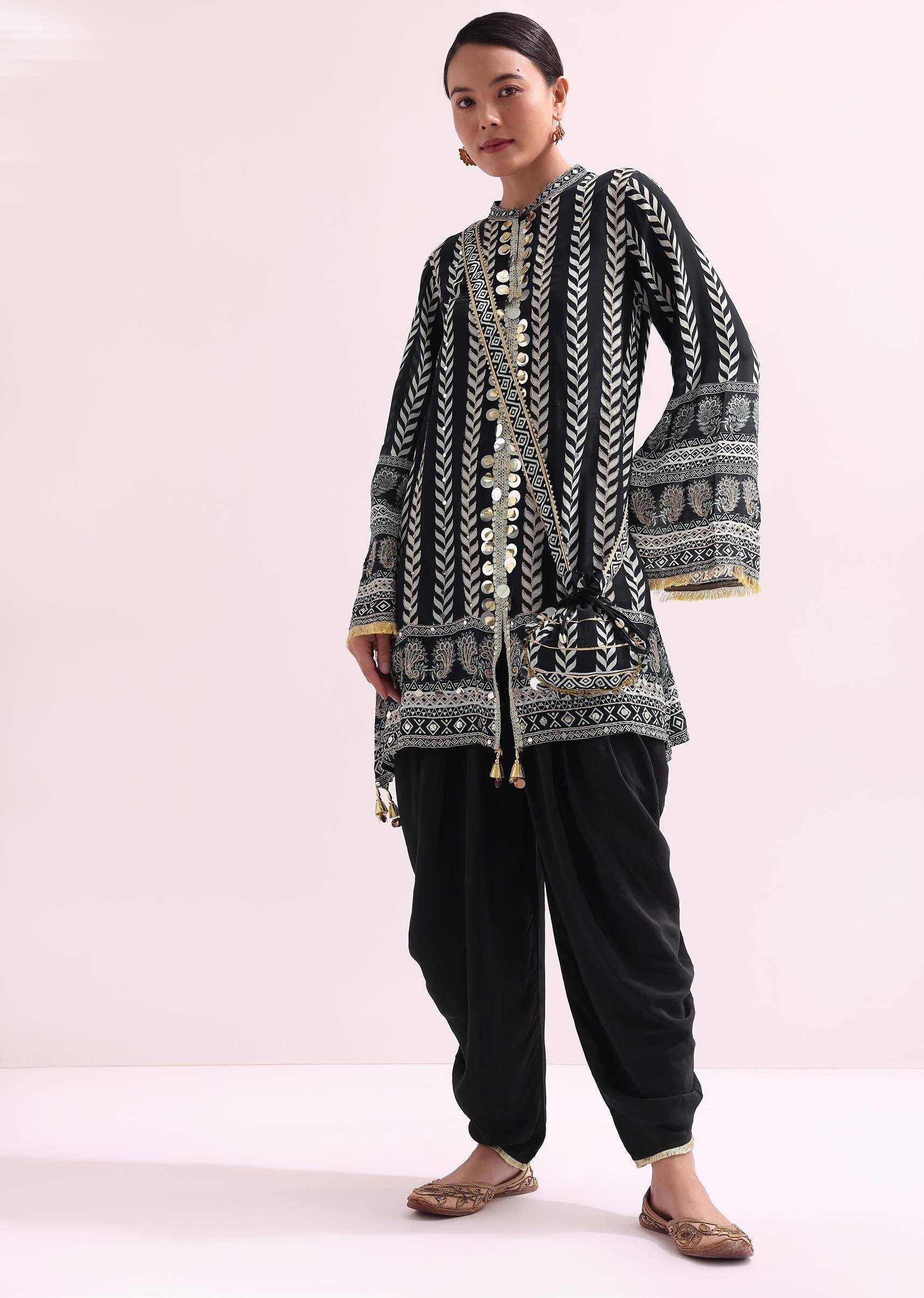 black kurta embroidered dhoti set with potli-sg216682 5