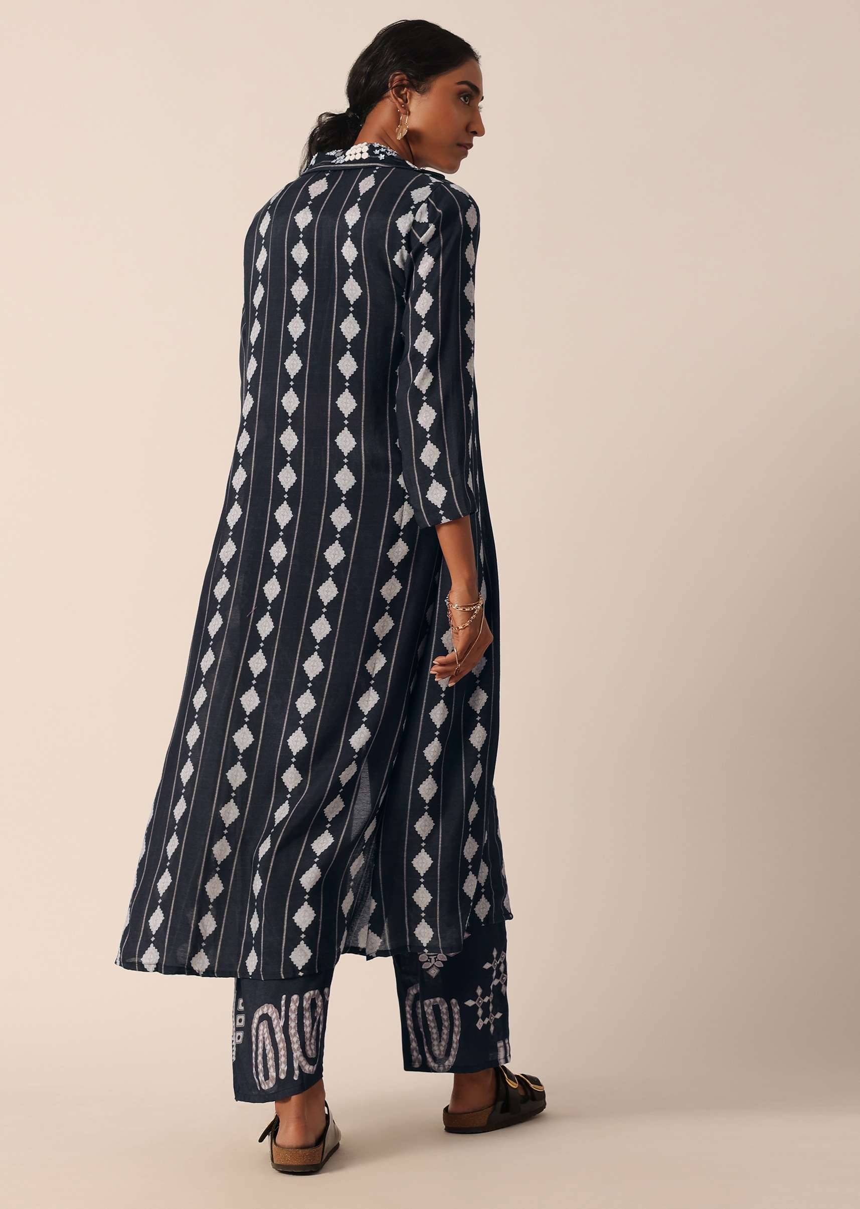 black printed long jacket-sg197649 3