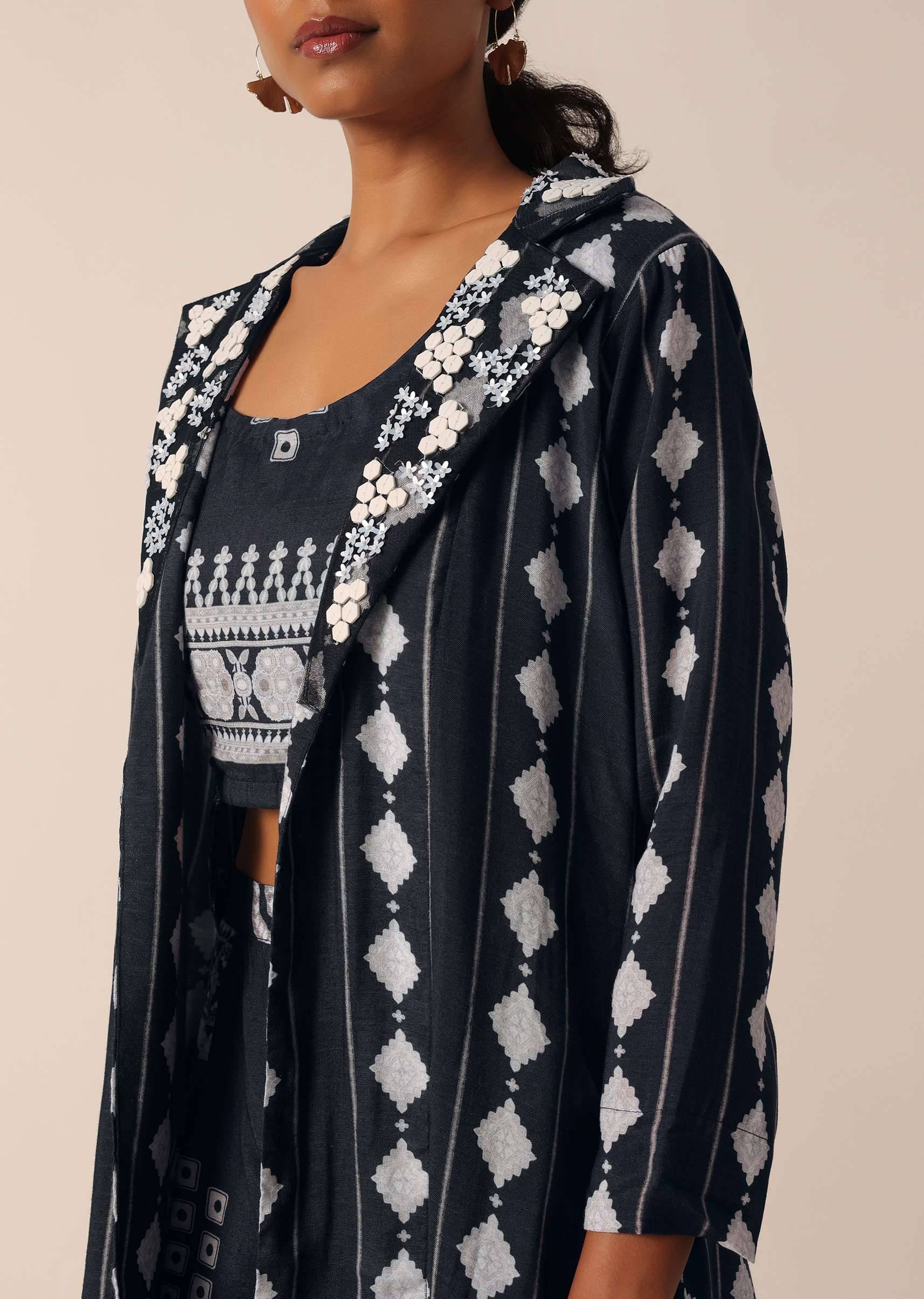 black printed long jacket-sg197649 4