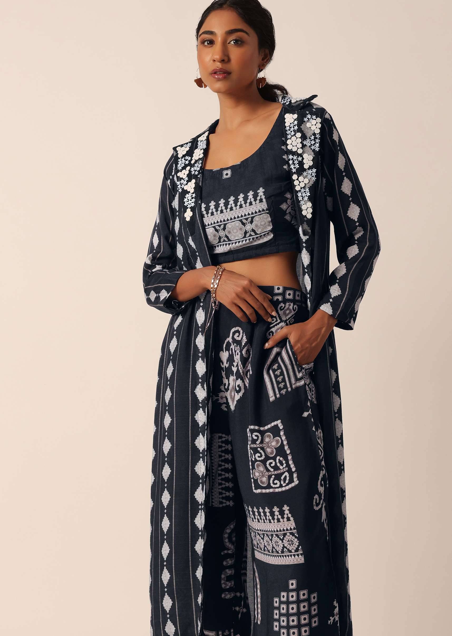 black printed long jacket-sg197649 5
