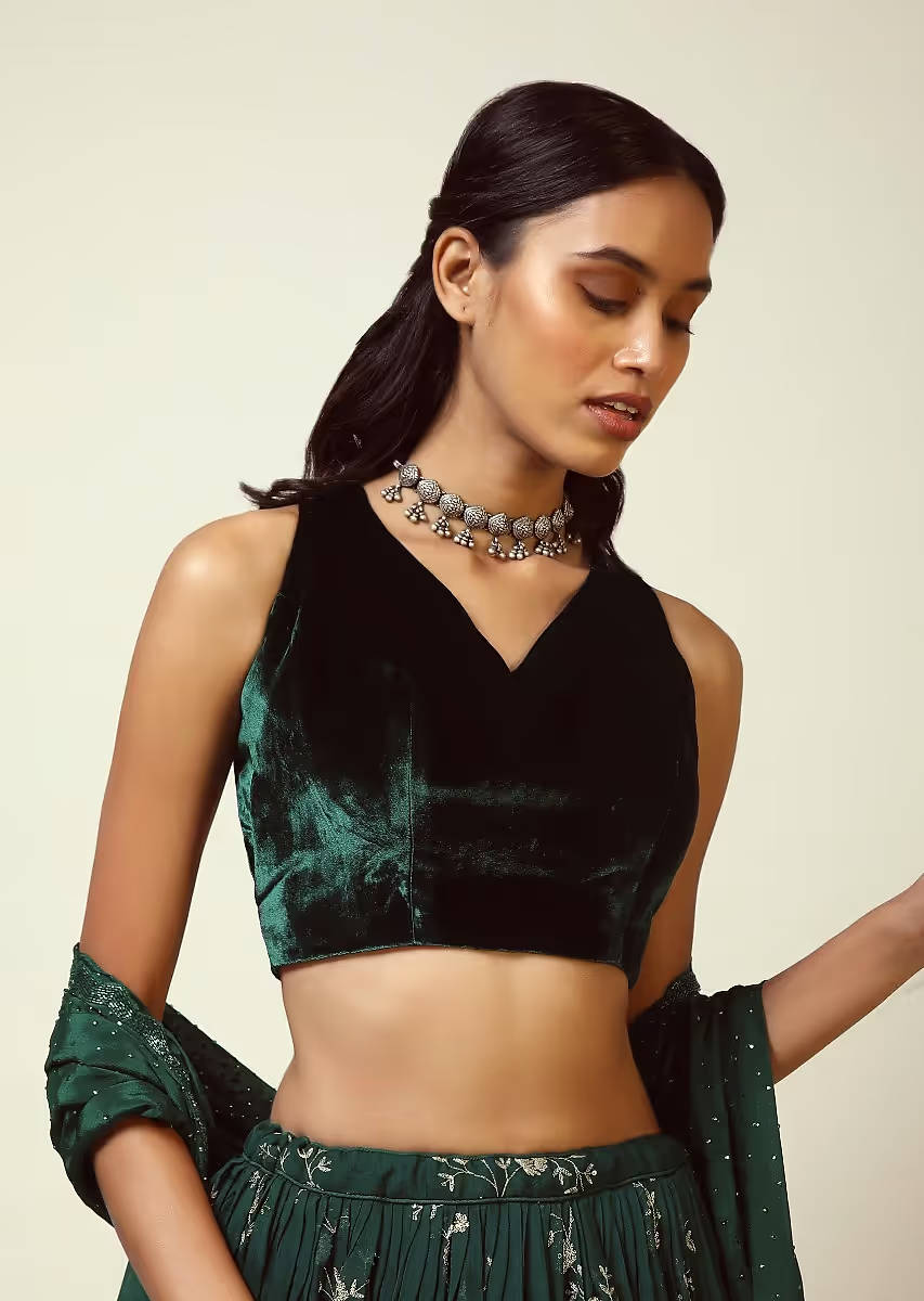 bottle green blouse.png