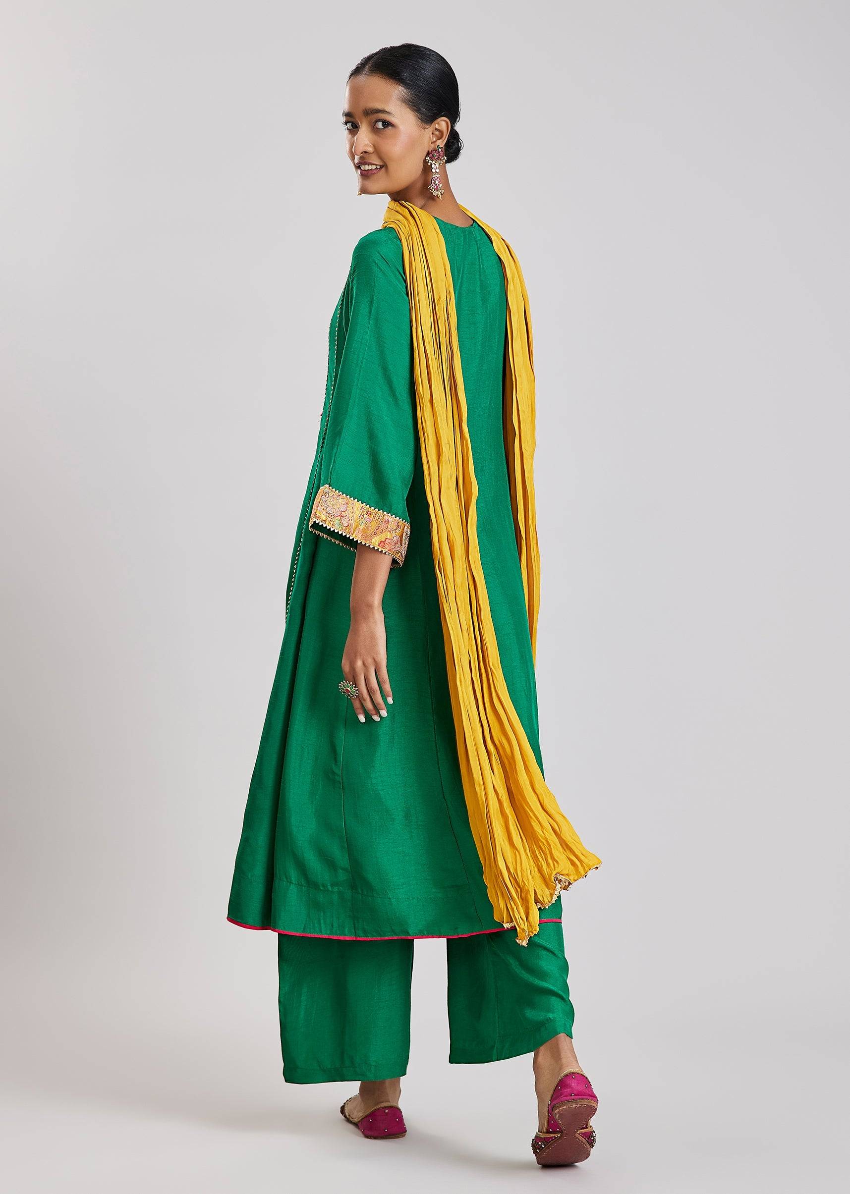 Green Patchwork Anarkali Set