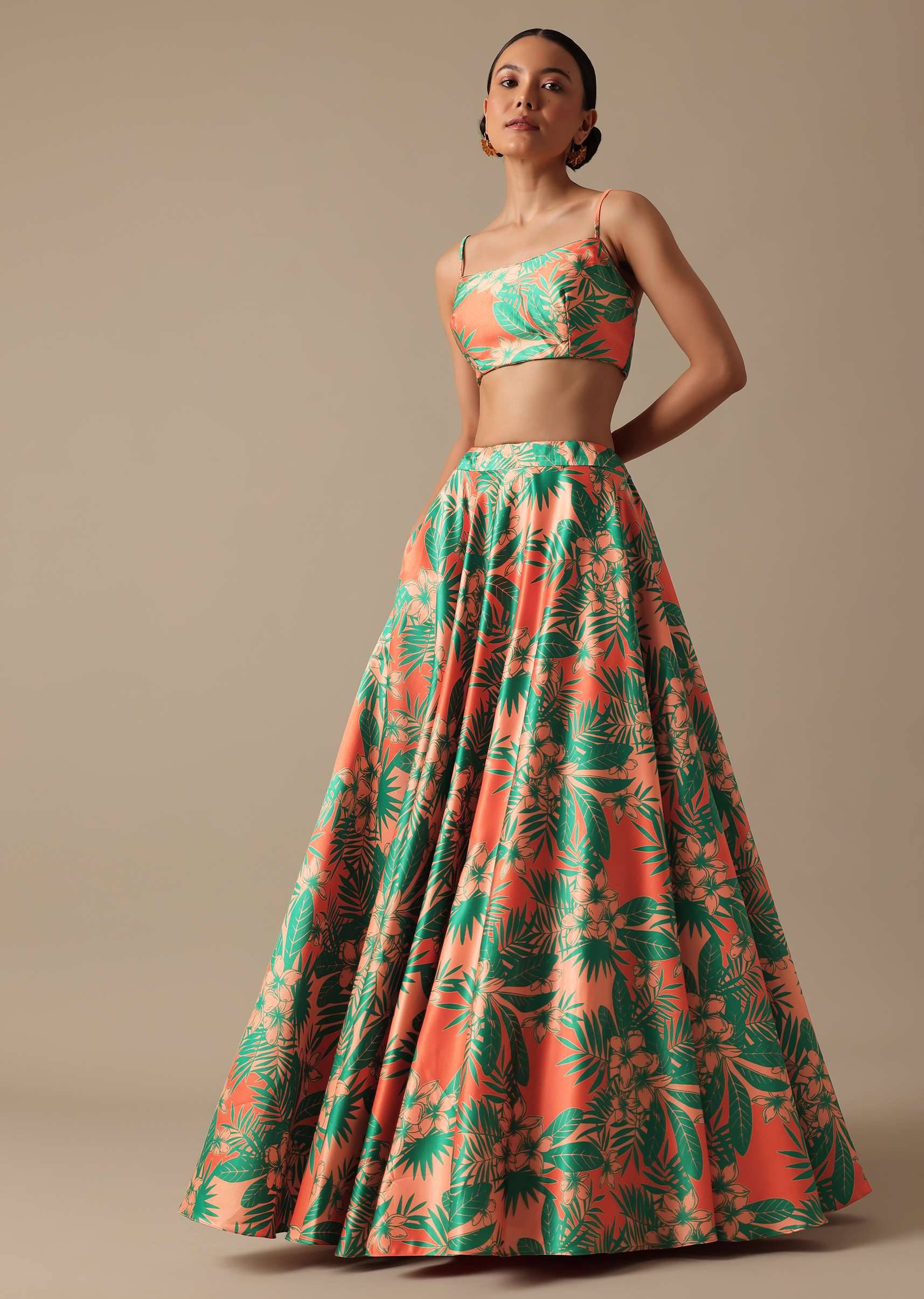 green printed lehenga set with mirror-sg179853 1