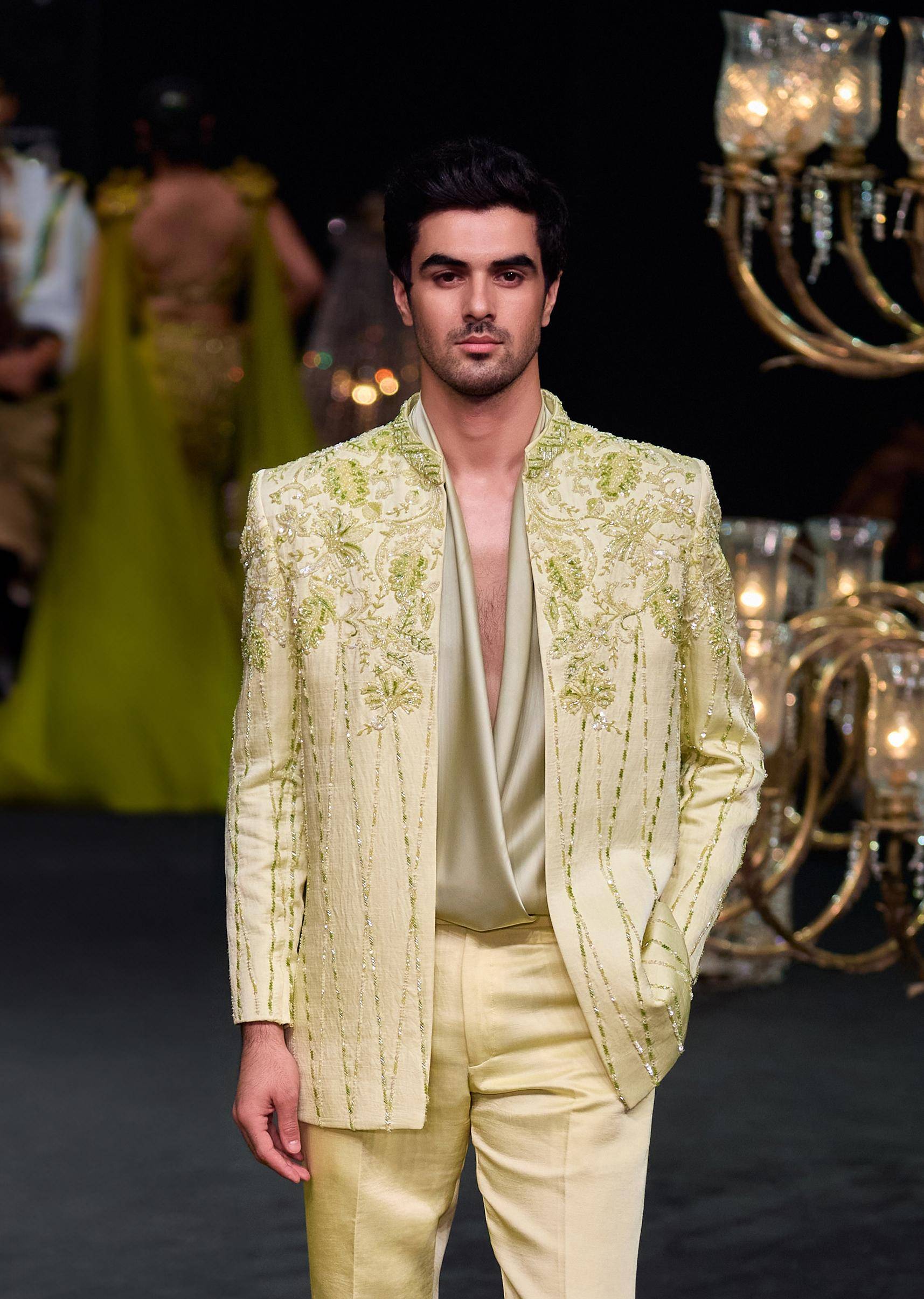 lime bandhgala jacket and pant set-sg226237