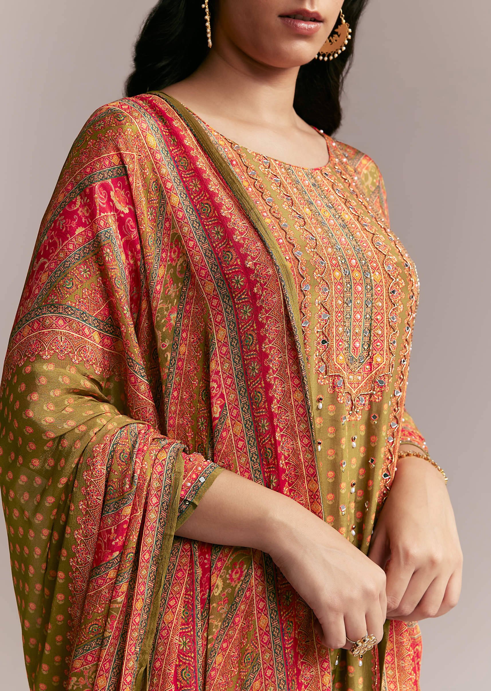 orange-green-printed-kurta-set-sg339518-2