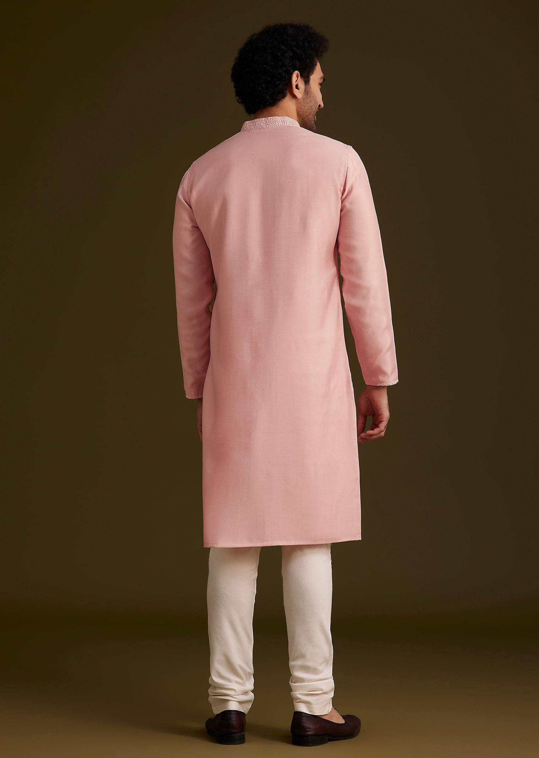 peach embroidered kurta set-sg259199 3