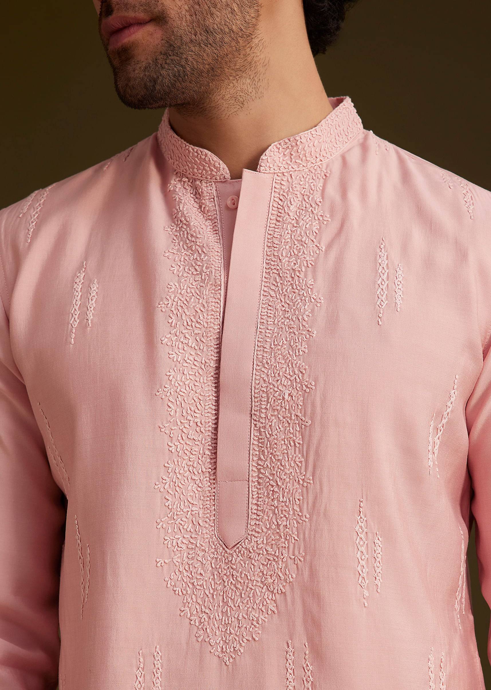 peach embroidered kurta set-sg259199 4