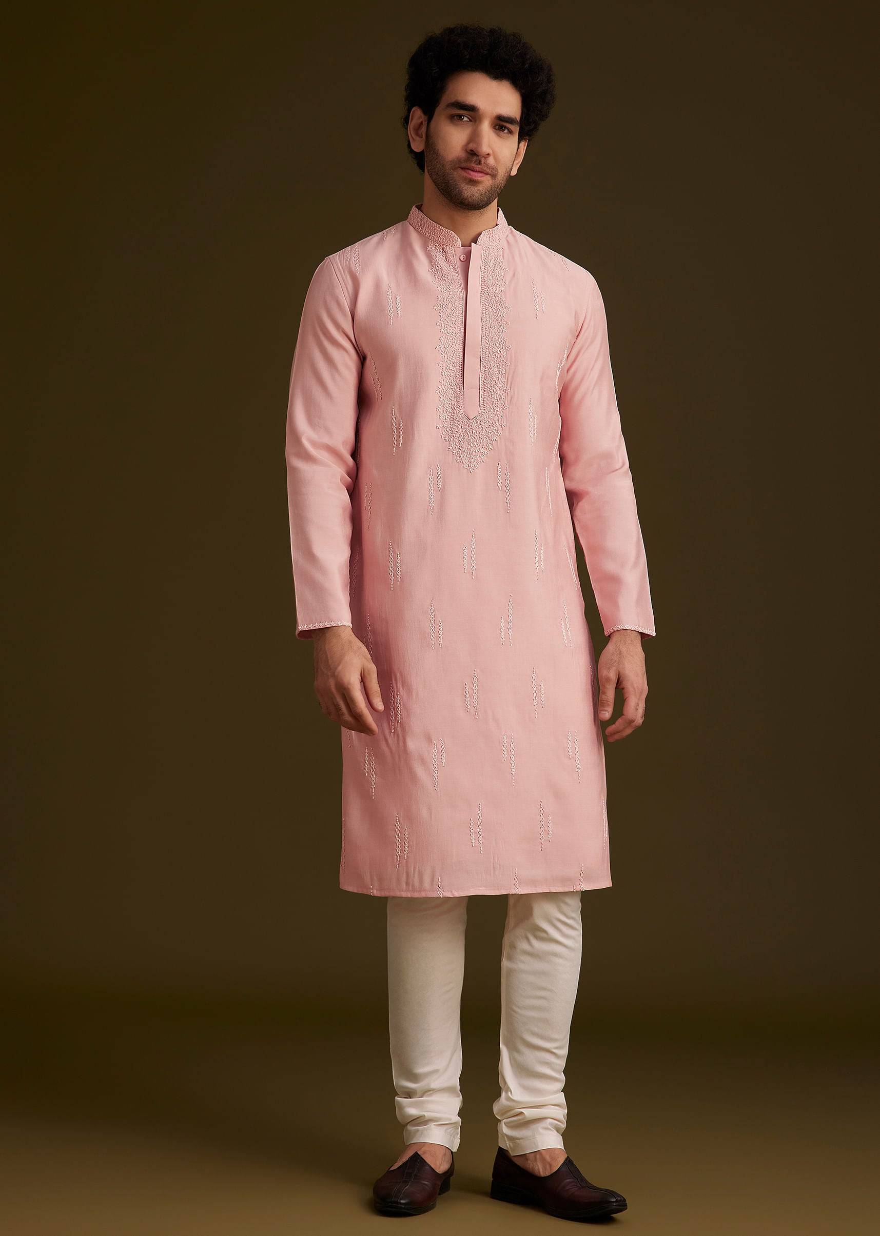 peach embroidered kurta set-sg259199 5