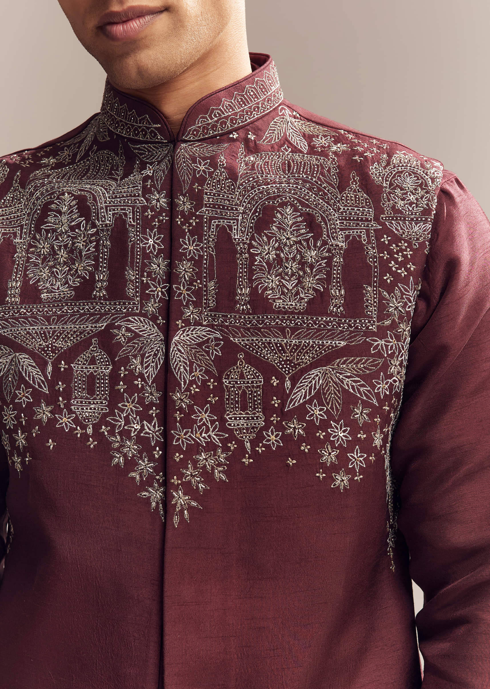 red-silk-kurta-jacket-set-for-men-with-heavy-hand-work-sg330382-2