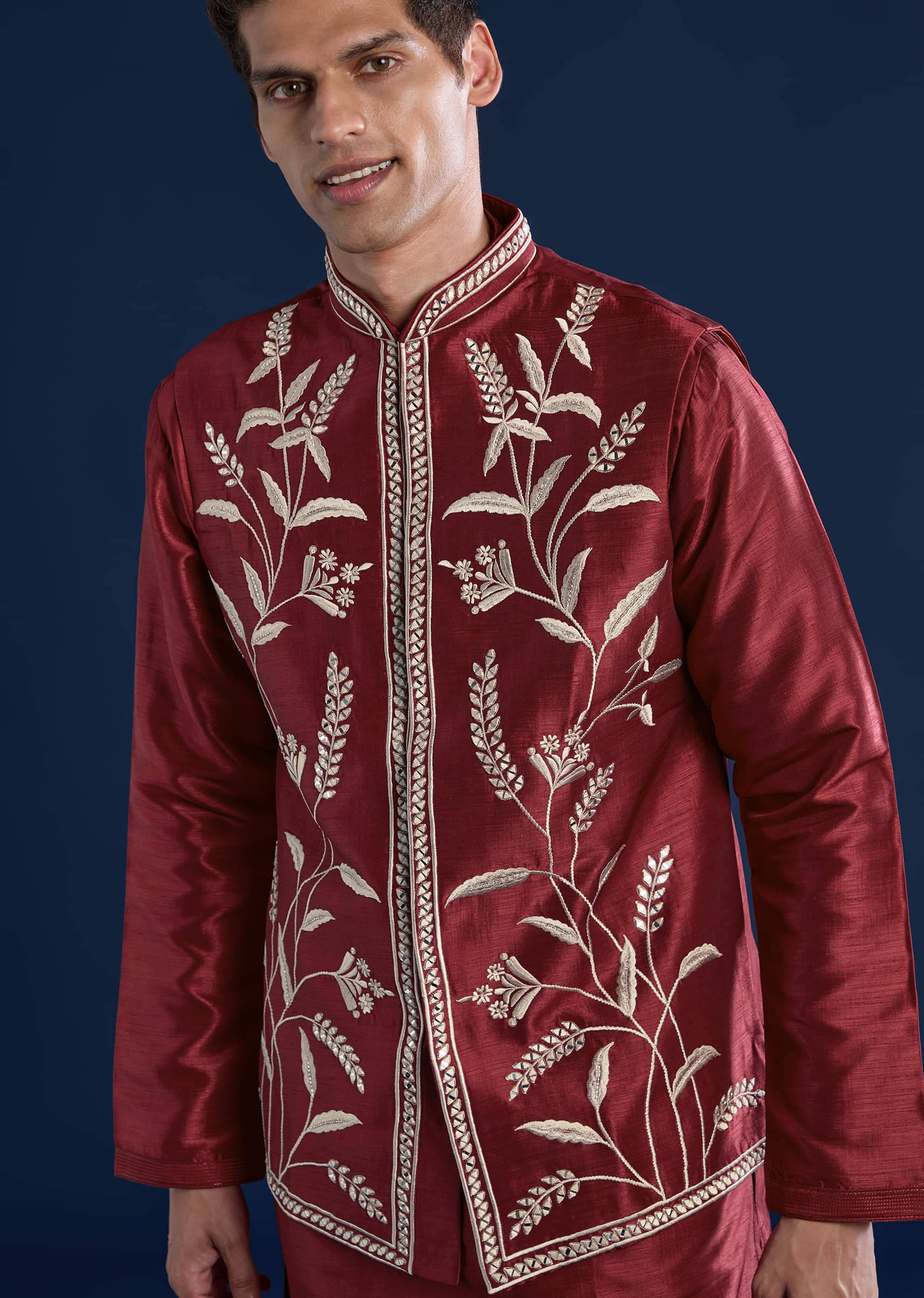 red-silk-mirror-work-kurta-and-jacket-set-sg330326-2