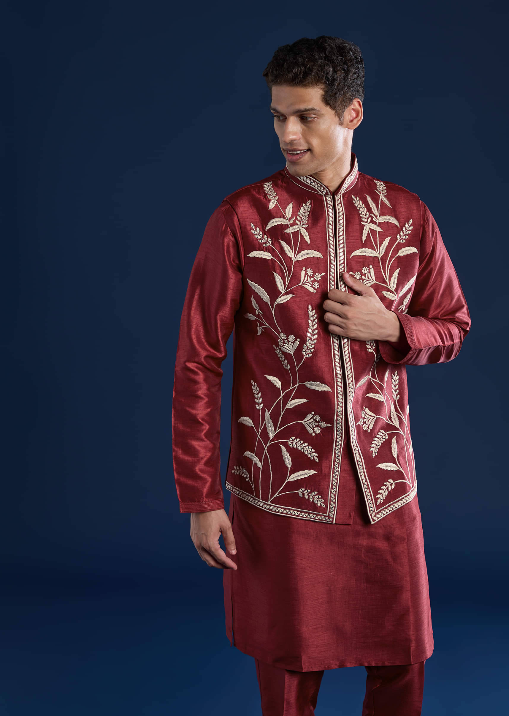 red-silk-mirror-work-kurta-and-jacket-set-sg330326-4