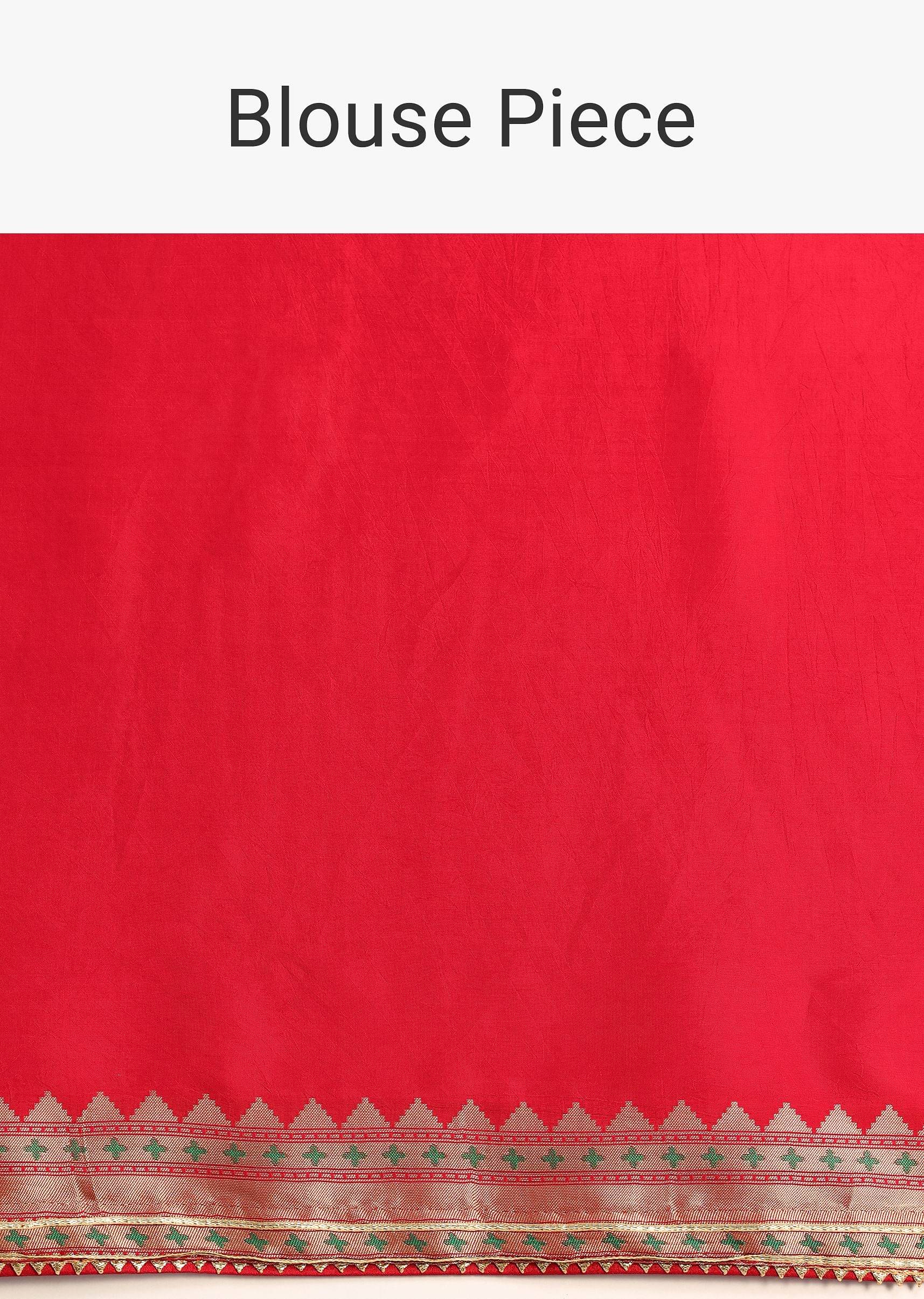 red bandhani silk saree with unstitched-sg224708 3