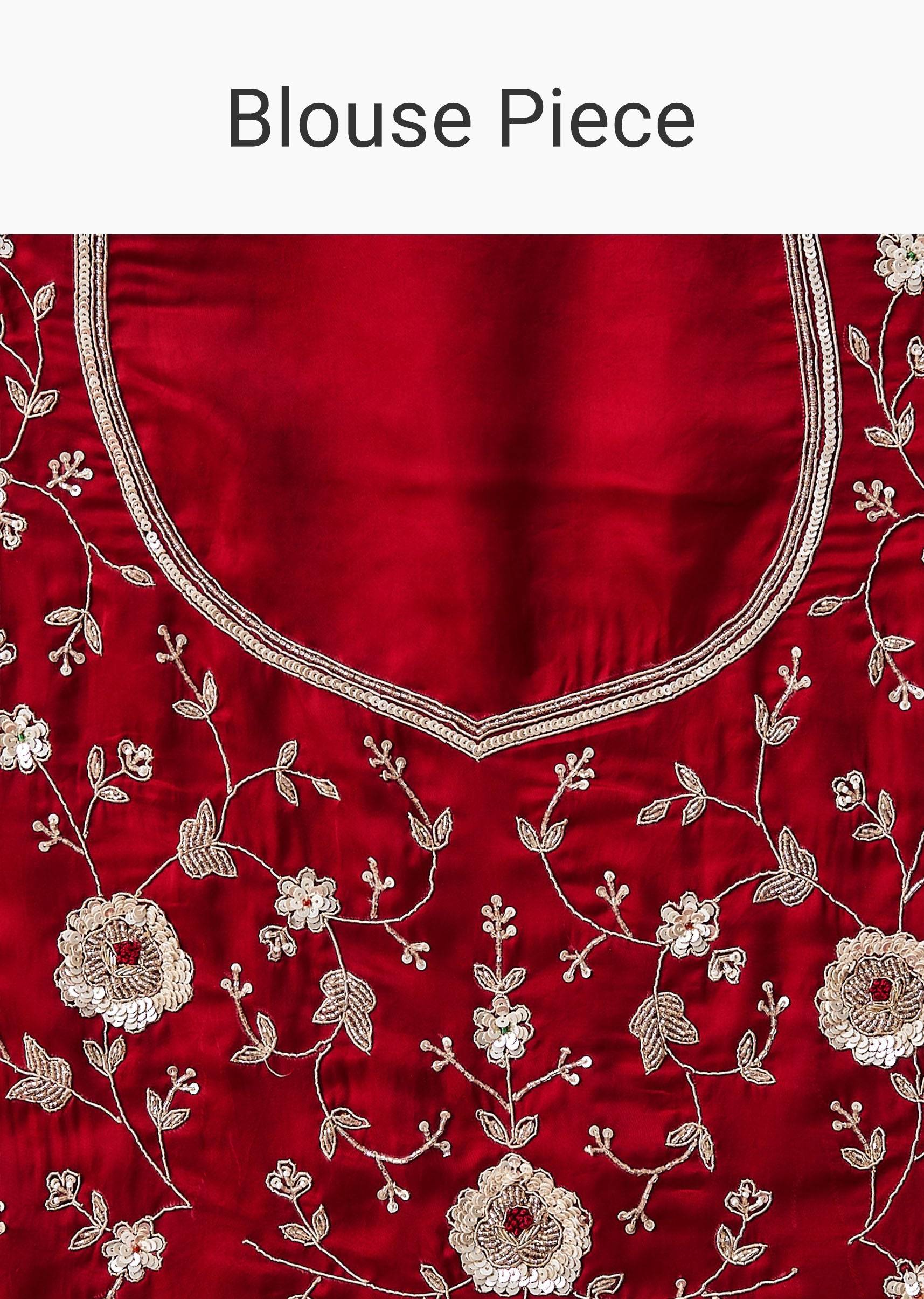 Ruby Red Satin Saree With Embroidered Dupatta And Heavy Dupatta
