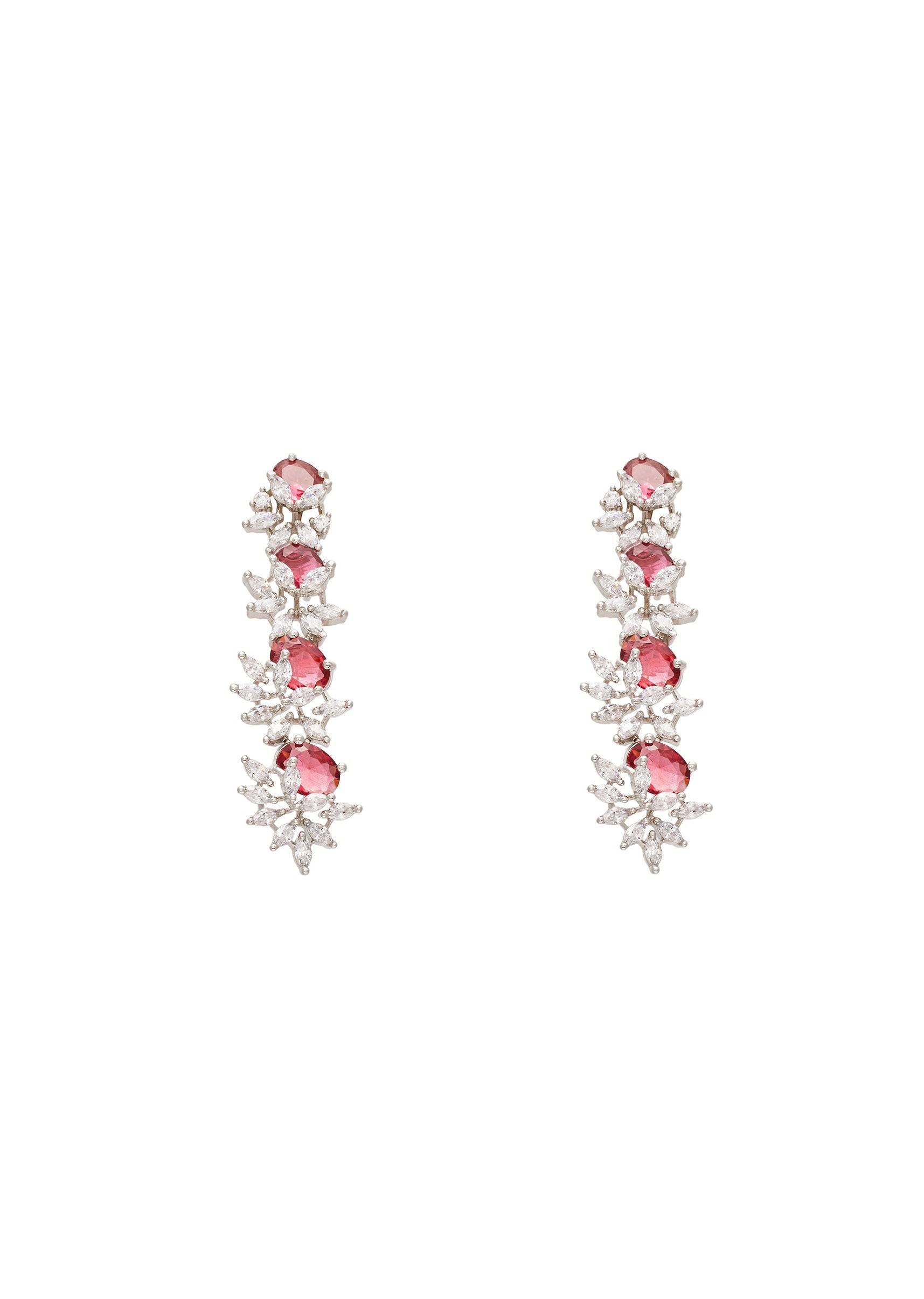 Ruby Red Stone Silver Cluster Necklace Set