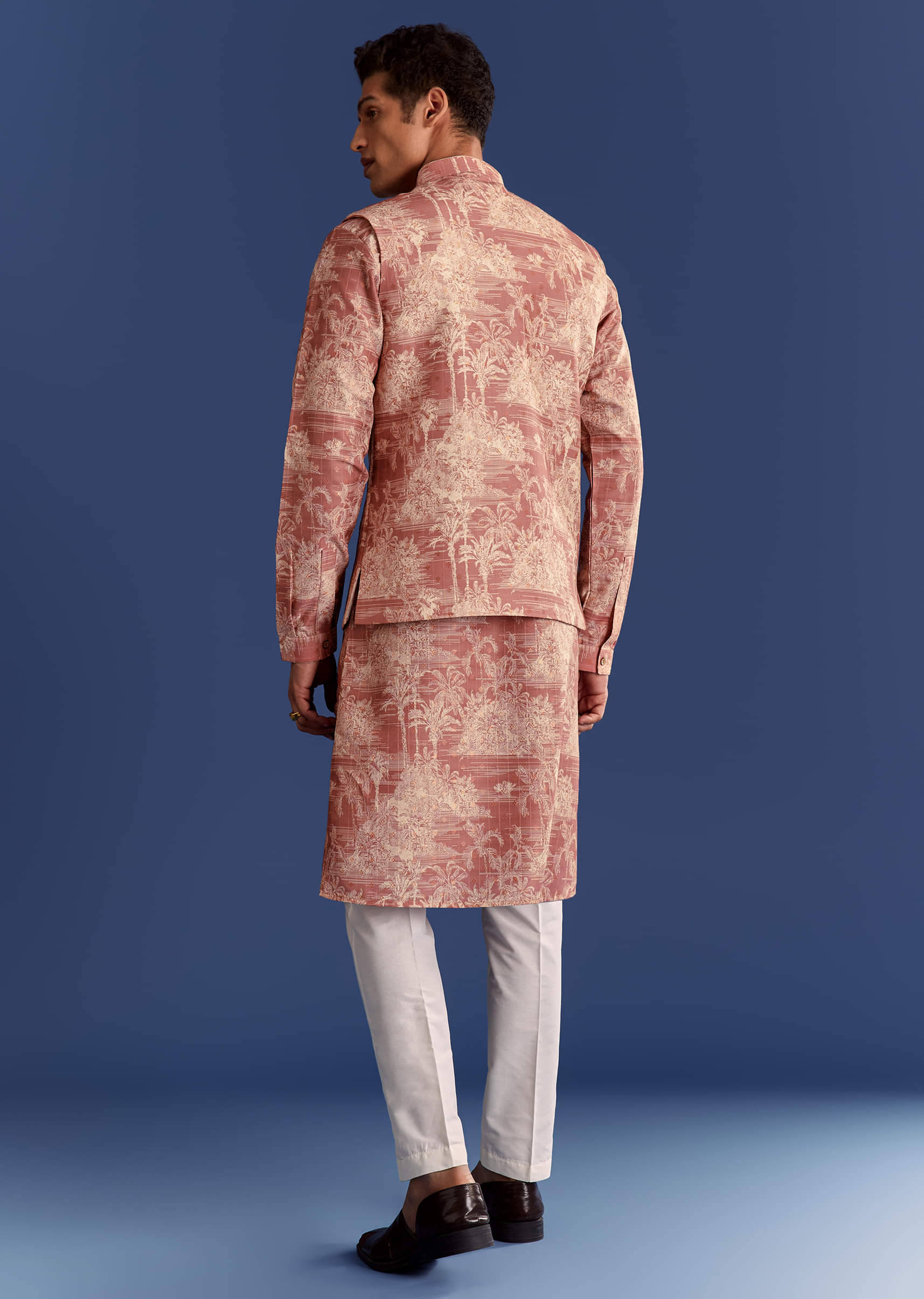 rust cotton silk kurta jacket set with coastal print-sg309329-5 1