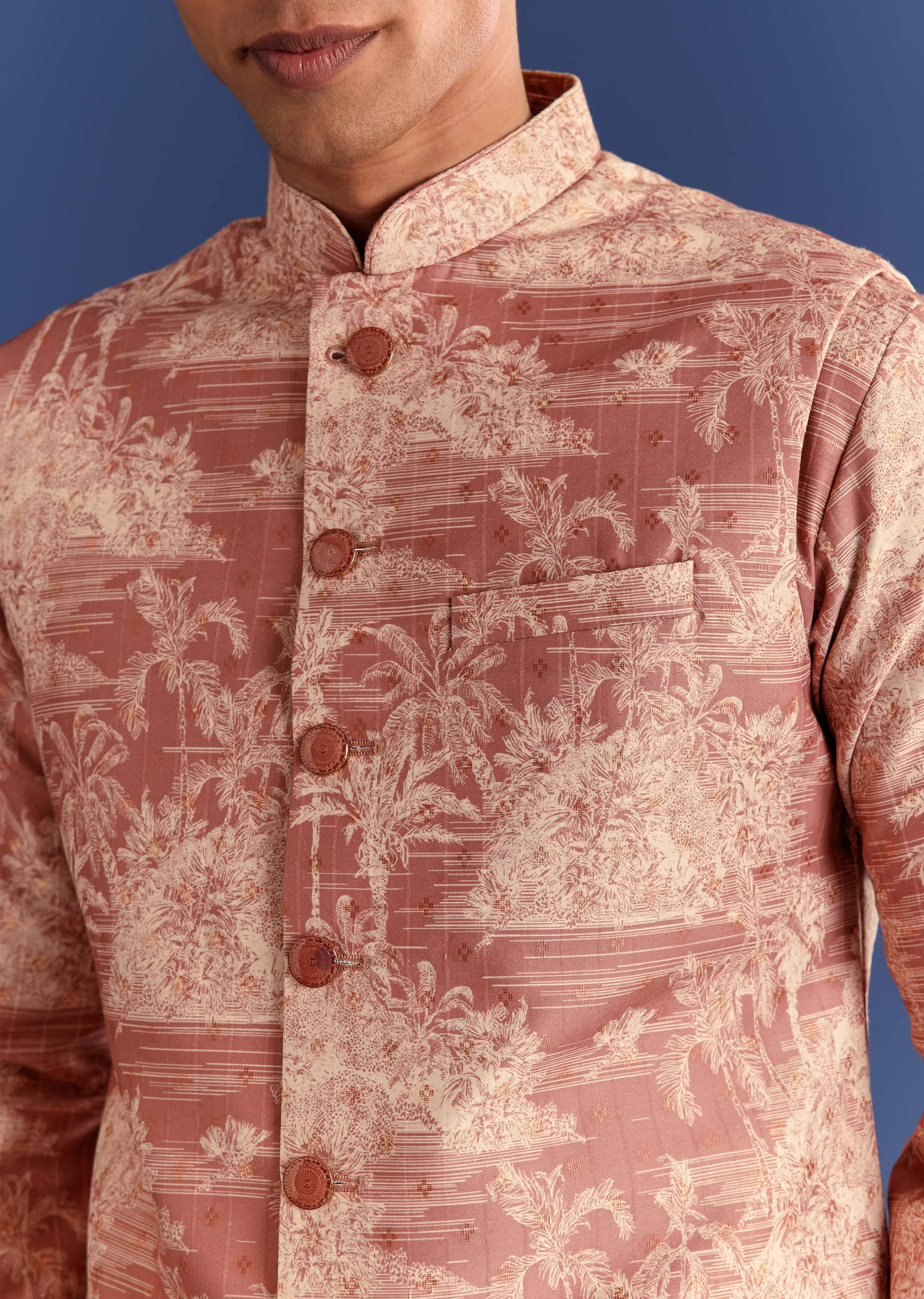 rust cotton silk kurta jacket set with coastal print-sg309329-5 2