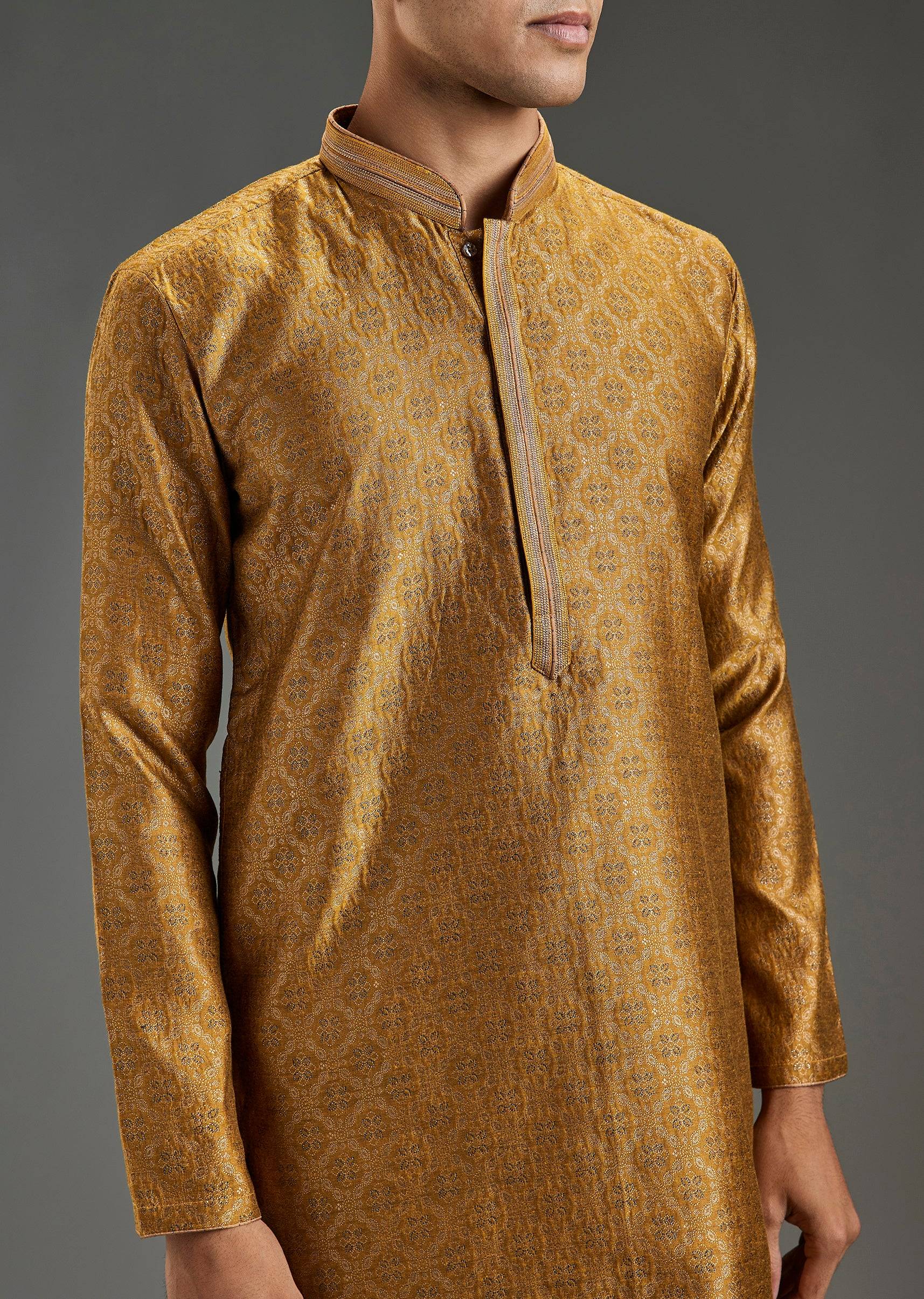Mustard Yellow Jacquard Kurta Set