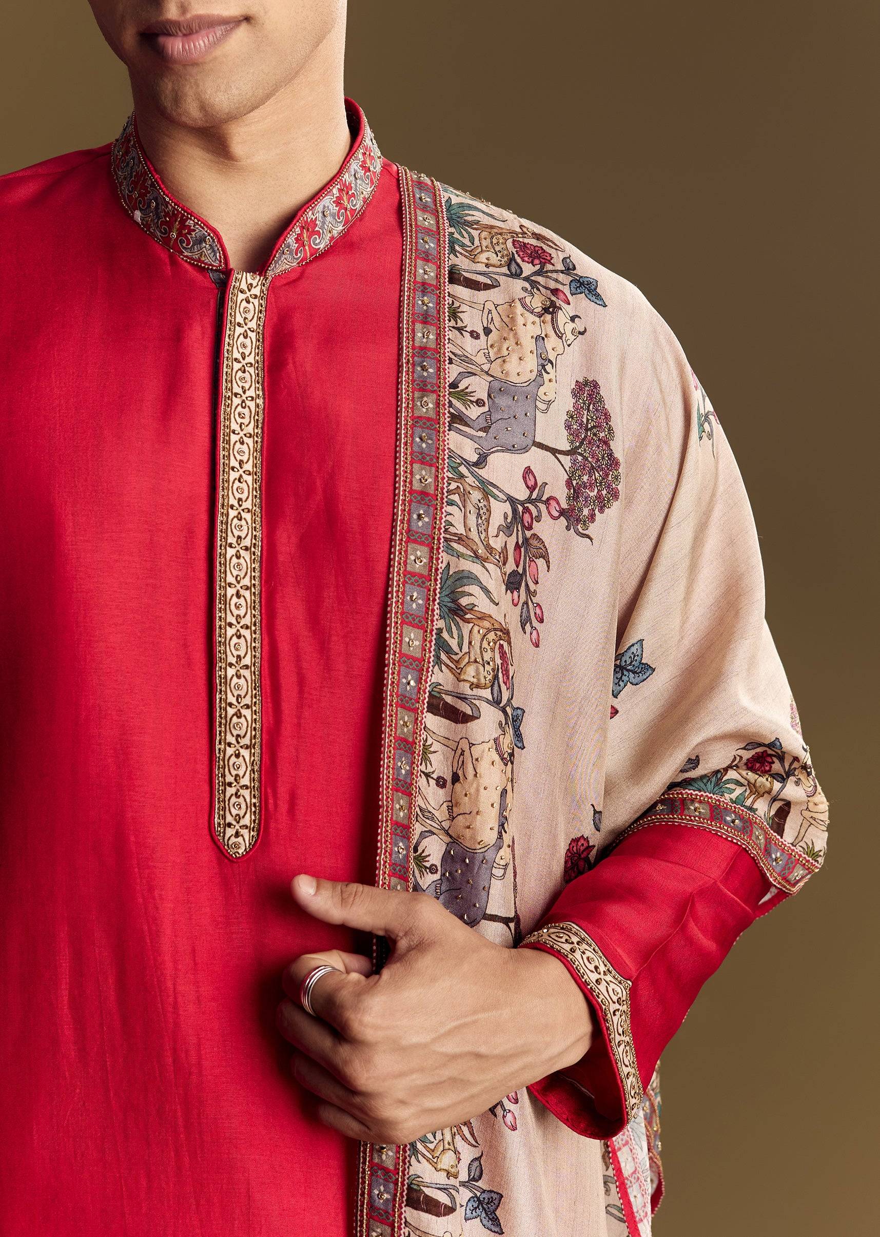 Red Kurta Set For Men