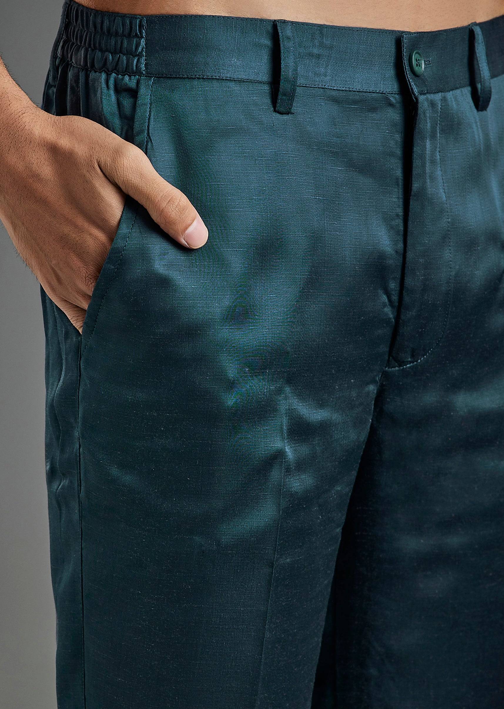 Blue Hand Embroidered Metal Kurta Pant Set
