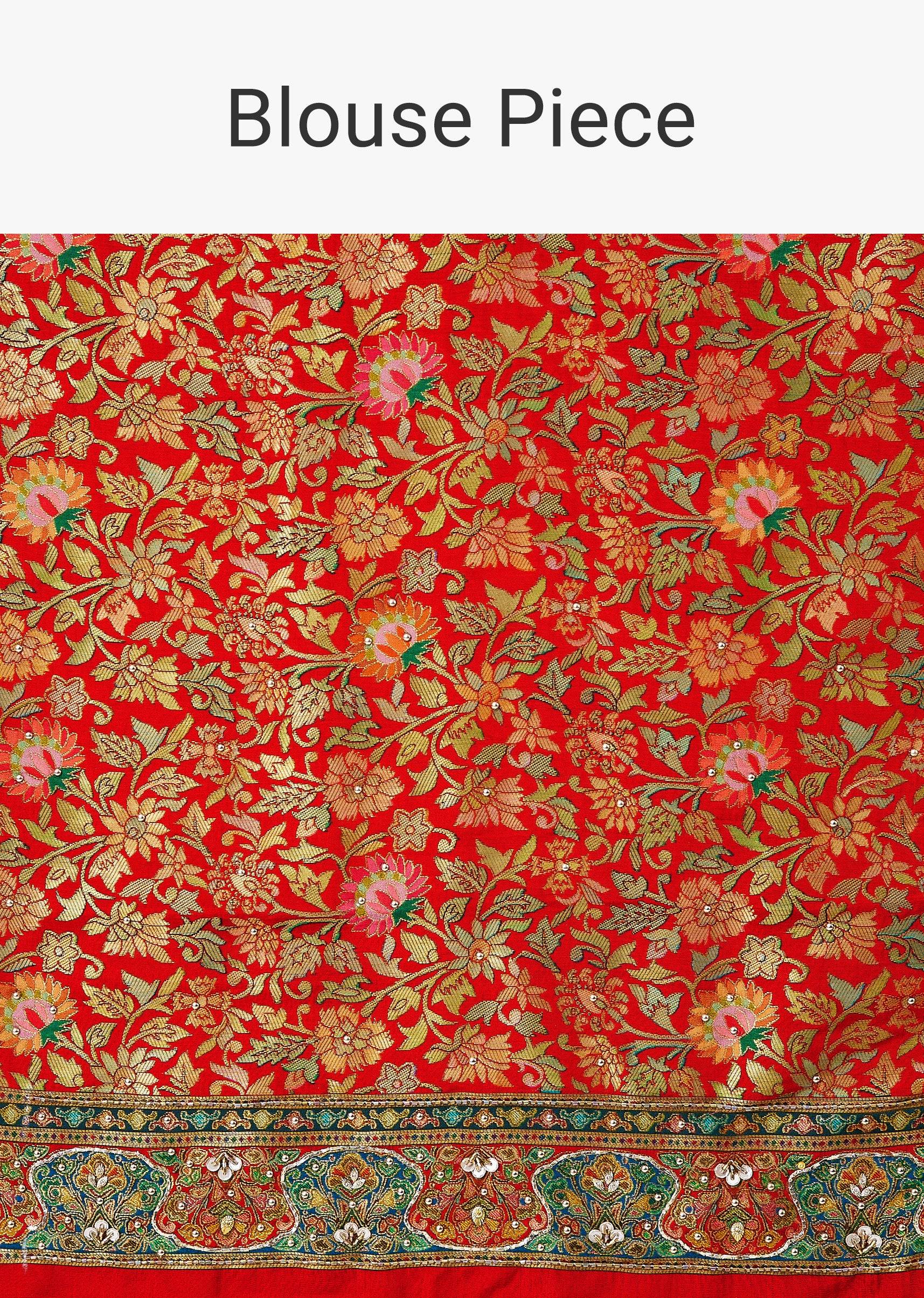 Red Dupion Silk Animal Motif Saree