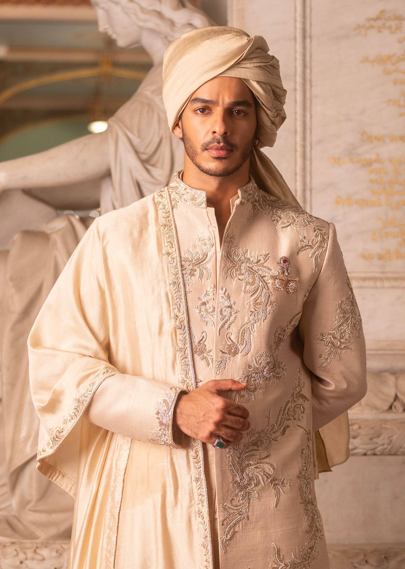 Ishaan Khatter In Our Gold Wedding Sherwani Set With Zardosi Work