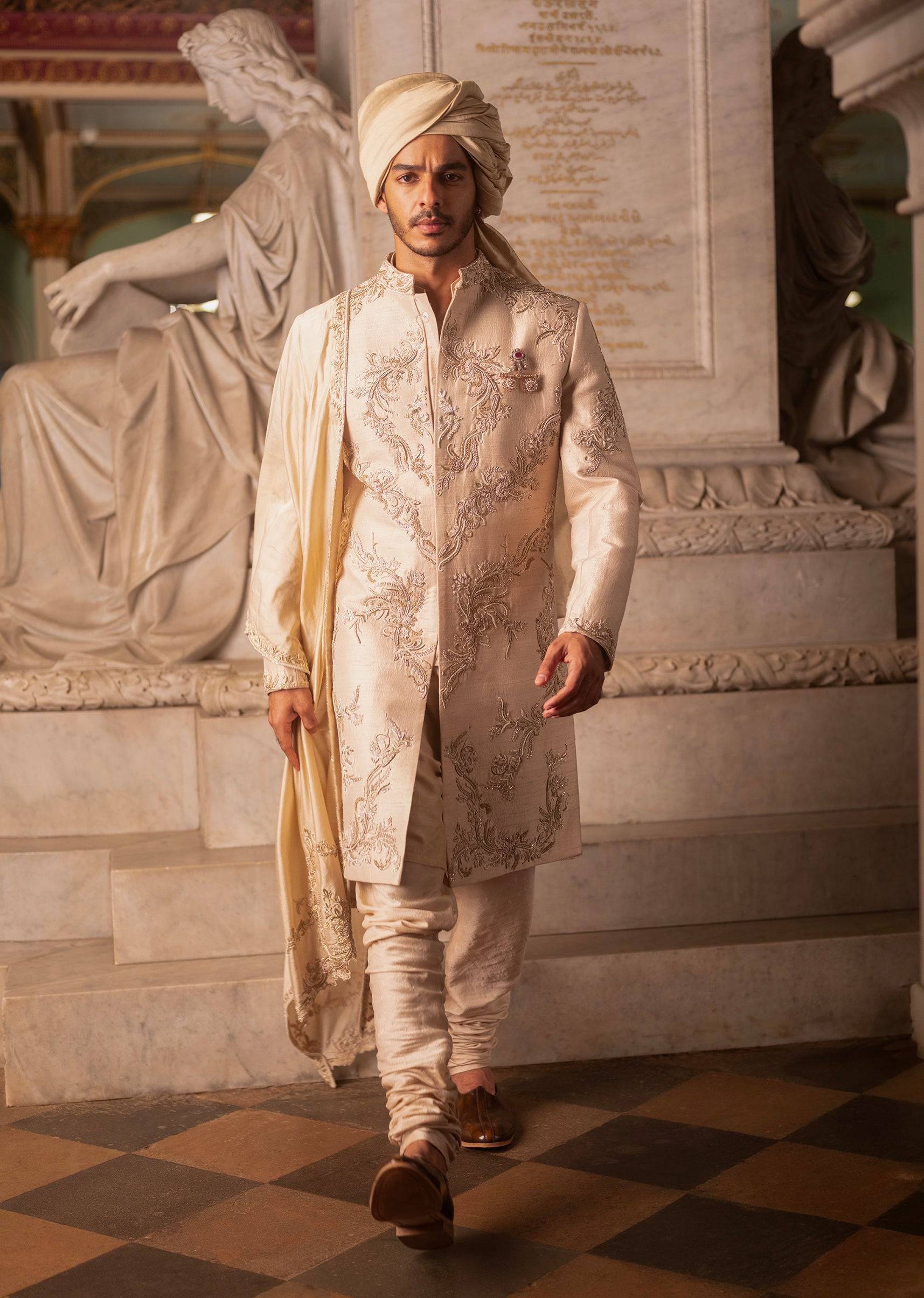Ishaan Khatter In Our Gold Wedding Sherwani Set With Zardosi Work