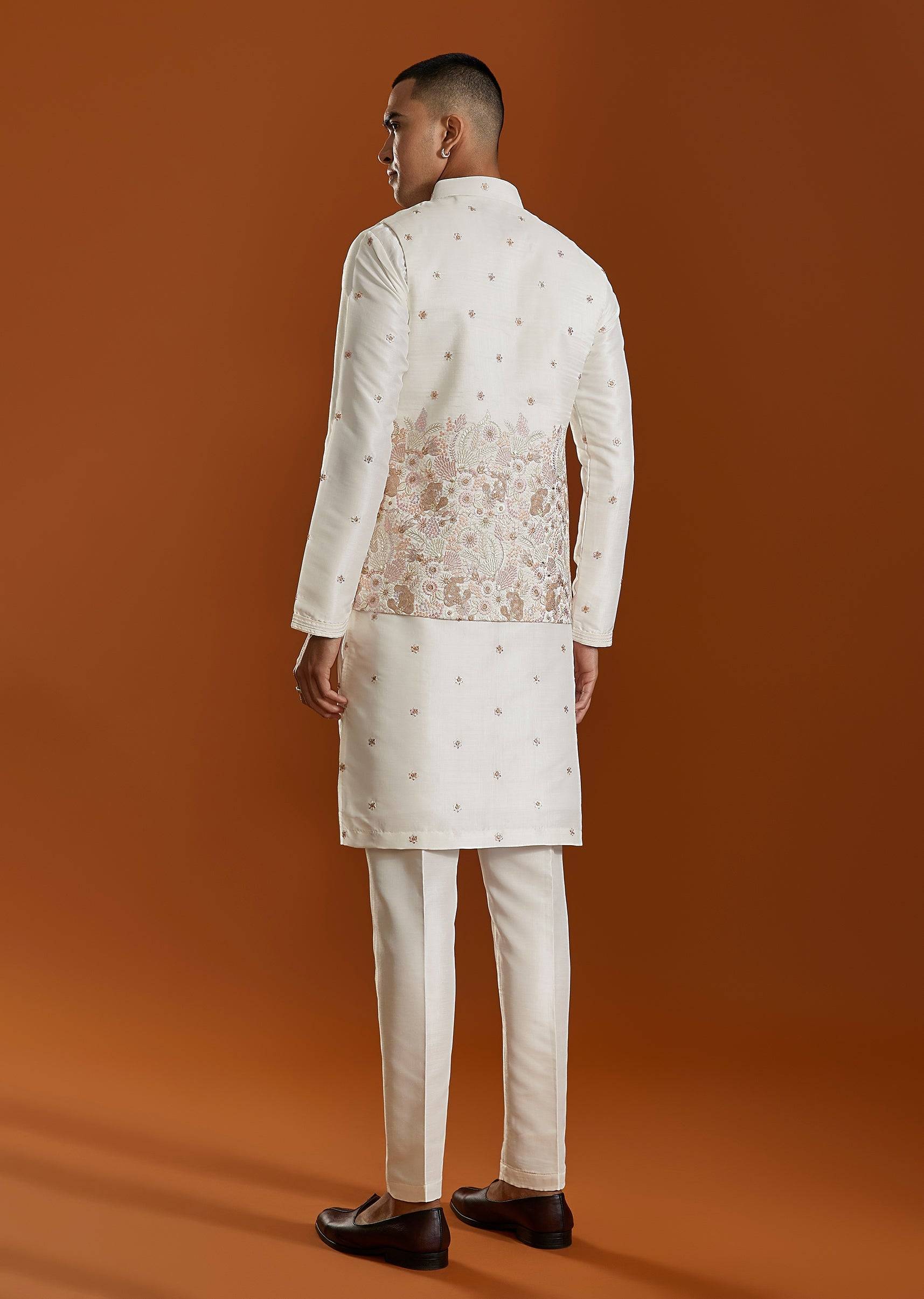 White Embroidered Kurta Jacket Set
