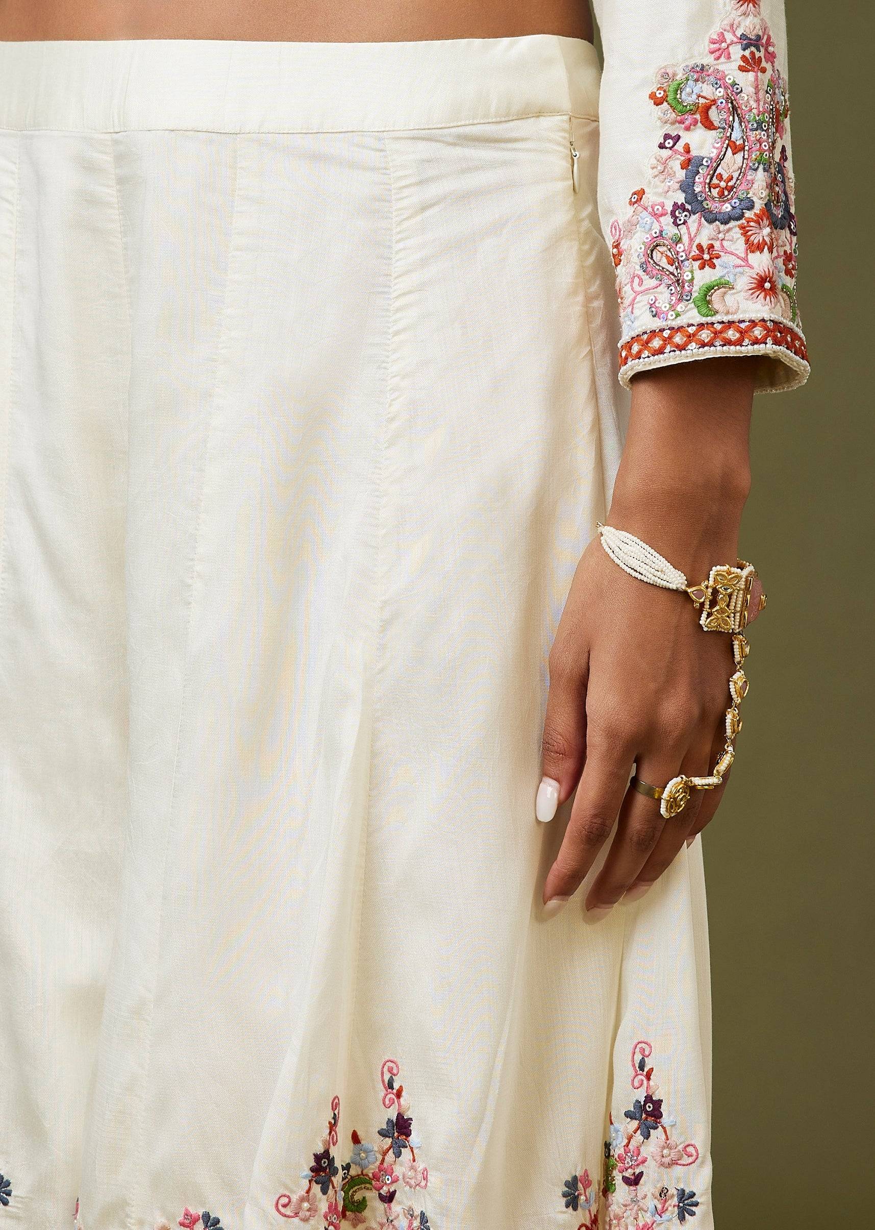 White Thread And Moti Work Palazzo Set