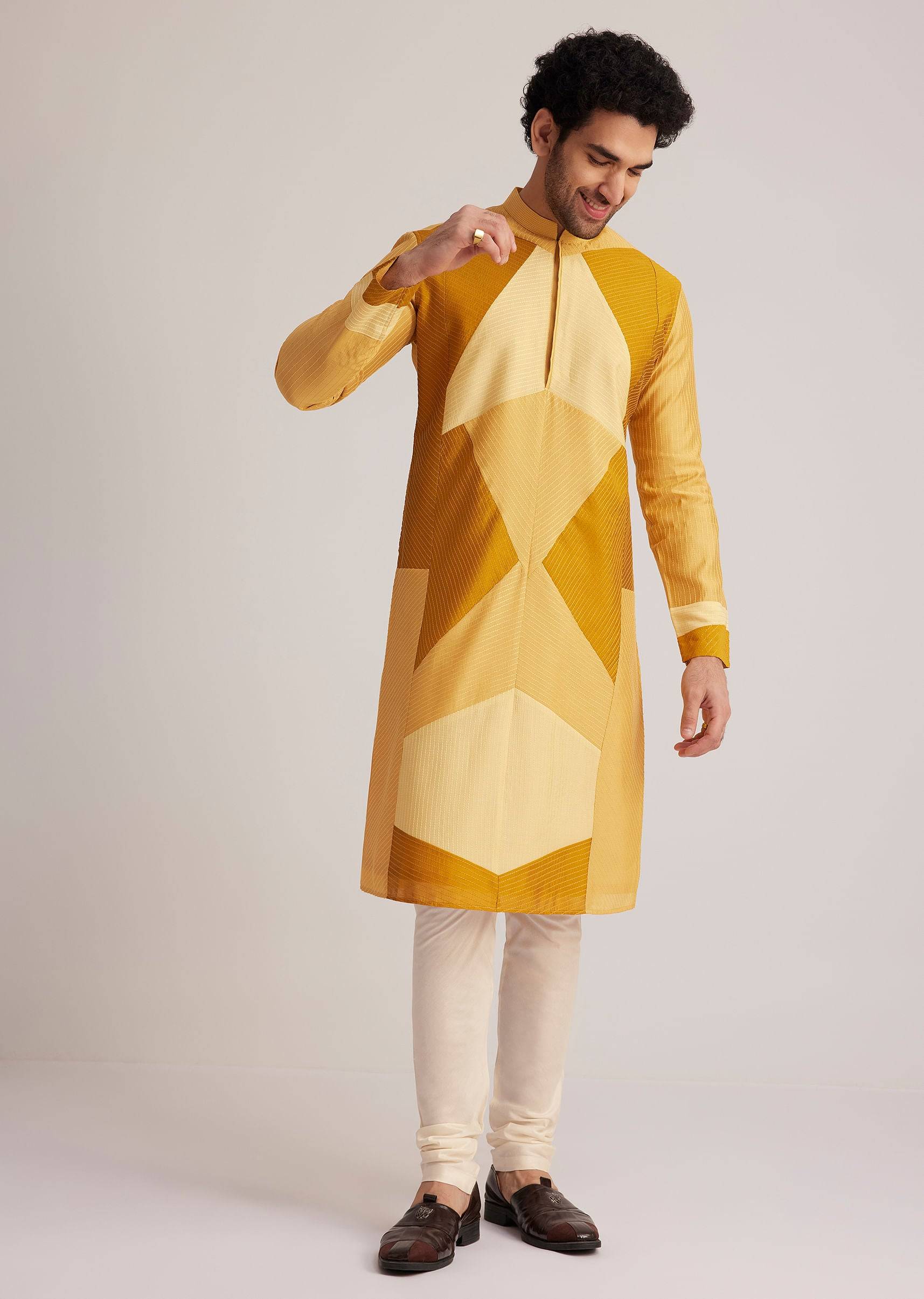 yellow abstract kurta set-sg259359 1