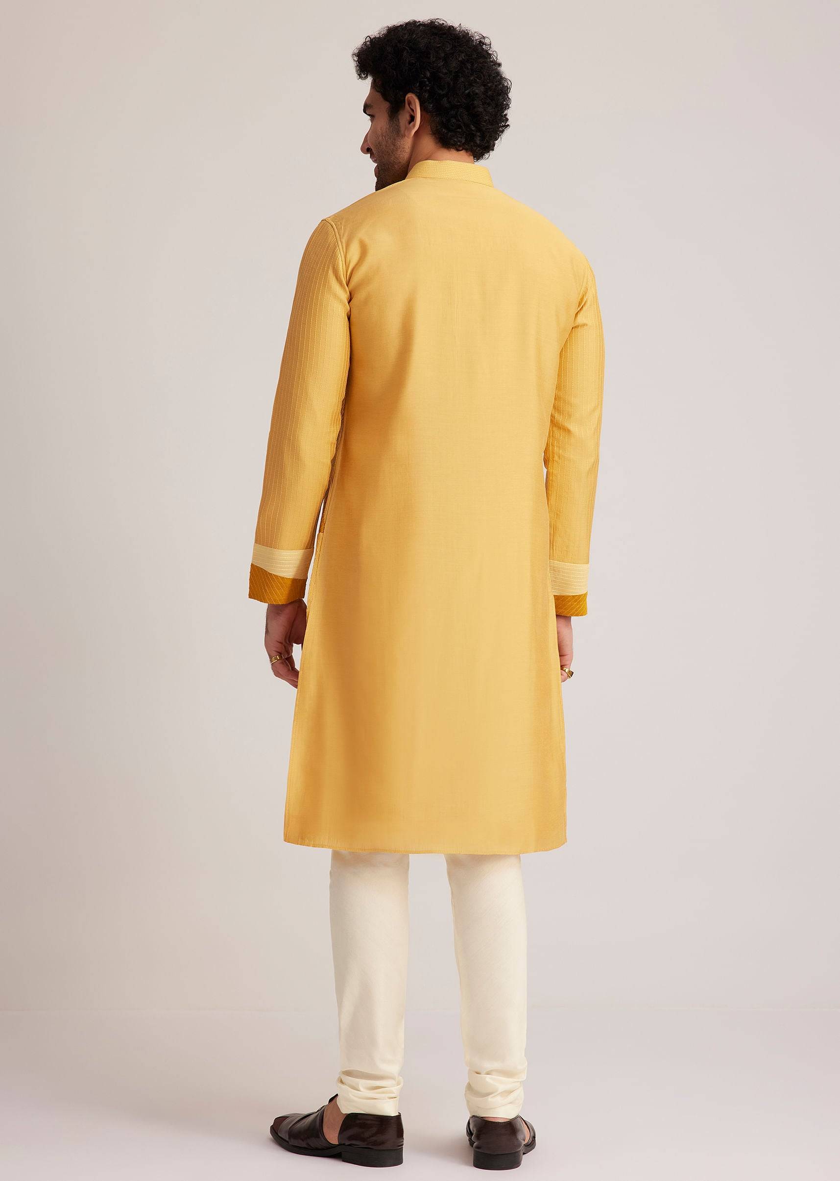 yellow abstract kurta set-sg259359 4