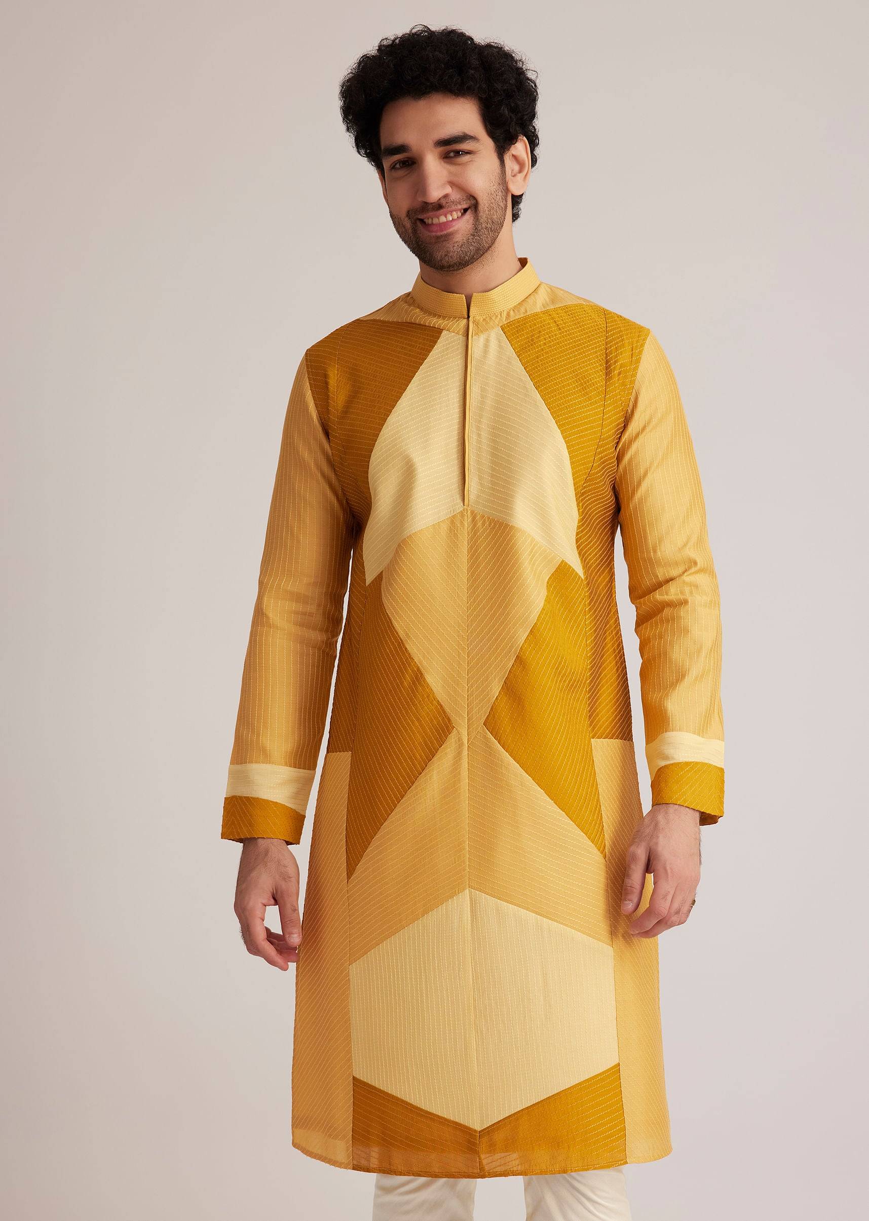 yellow abstract kurta set-sg259359 6