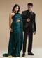 Evening Glamour Couple Set – Teal Blue Satin Chinon Embroidered Saree for Her And Black Velvet Jodhpuri for Him