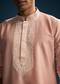 Pink Chanderi Kurta Set For Men With Kashmiri Hand Work