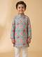 Aqua kurta sets with floral prints for boys