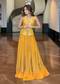 Yellow Banarasi Brocade Crop Top Pant Set