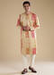 Beige Foil Print Silk Kurta Set