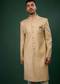 Beige Brown Thread Embroidered Sherwani Set In Raw Silk