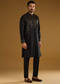 Black Banarasi Silk Kurta Set For Men With Cutdana Work