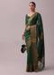 Forest Green Handloom Chanderi Cotton Silk Saree With Zari Work