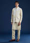 Cream Linen Satin Jacket Kurta Set with Dori Work