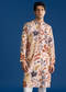 Cream Silk Floral Resham Threadwork Kurta Jacket Set