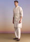 Cream Silk Kurta Jacket Set For Men With Subtle Thread Work