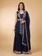 Dark Blue Embroidered Cape Set With Mirror Work