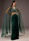 Dark Green Silk Crop Top Skirt With Heavy Embroidery