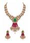 Emerald And Ruby Stone Studded Polki Necklace Set